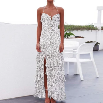 TEELYNN sexy hlboké v ncek bez rukávov backless pláži maxi šaty 2020 boho bavlna kvetinový tlač letné šaty Strane split vestidos