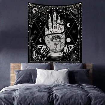 Black White Sun Moon Hviezdne Nebo Gobelín Stene Visí Astrológia, Veštenie Matwitchcraft Hippie Mandaly Psychedelic Taiji Dekor