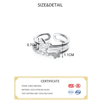 INZATT Reálne 925 Sterling Silver Zirkón Butterfly Nastaviteľná Ring Pre Ženy Strany Roztomilý Jemné Šperky Zvierat Príslušenstvo