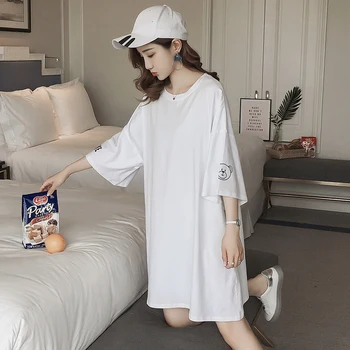 #2618 Letné Bavlnené Tričká Šaty Ženy, Plus Veľkosti XXL O tvaru Písmena Módne kórejský Dámy T-shirt Dress Žena Midi Šaty