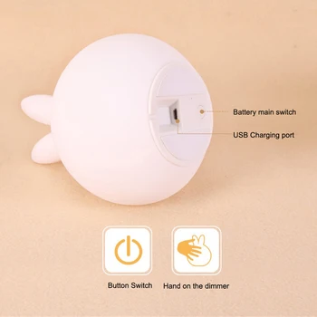 USB LED Králik Nočné Svetlo Silikónové Roztomilý Nabíjateľná Detská Spálňa zariadené, pri Lampa Dotykový Senzor Svetiel pre Deti Baby Darček 1w