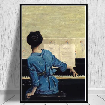 Dievča Hrať Na Klavír Vintage Poster A Výtlačky Slávnych Plátno Reprodukcia Olejomaľby Na Wall Art Obrázok Pre Obývacia Izba Dekor