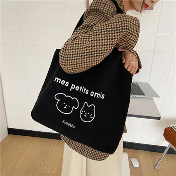 Ženské Taška Japonský Štýl Bežné Tote Bag Taška cez Rameno Pre Ženy 2020 Plátené tašky Karikatúra Tlače Krásne Shopper Taška Kabelky Ženy
