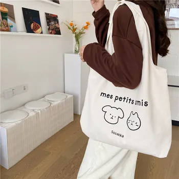 Ženské Taška Japonský Štýl Bežné Tote Bag Taška cez Rameno Pre Ženy 2020 Plátené tašky Karikatúra Tlače Krásne Shopper Taška Kabelky Ženy