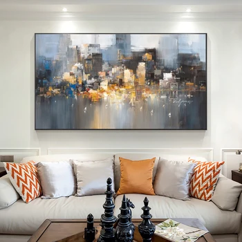 Abstrakt New Yorku Krajiny olejomaľba na Plátne, Obrazy na Stenu Umenie Plagáty a Tlačí na Obývacia Izba Domova