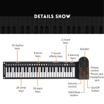 Roll Up MIDI Flexibilné Klavír 49 Tlačidlá Silikónové Elektronické Piano Prenosný Skladací Mäkké Klávesnice Klavíra 16 Tónov, Hudby Klávesnice Klavíra