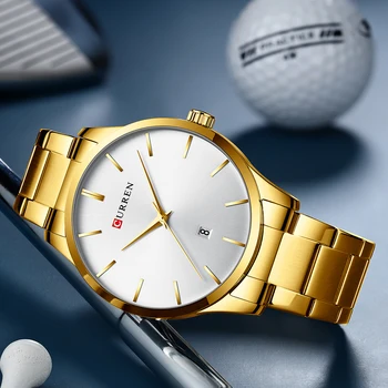 Zlaté pánske Hodinky Top Luxusné Značky CURREN Jednoduché Quartz náramkové hodinky pre Mužov Hodiny Auto Dátum Hodinky z Nerezovej Ocele Relojes