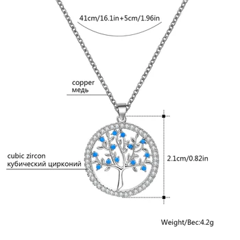 Nový Dizajn Striebristé Šperky Sady pre Ženy Modrá CZ Choker Náhrdelník Nastaviteľné Náramok Stromu Života, Náušnice, Šperky, Zásnubné