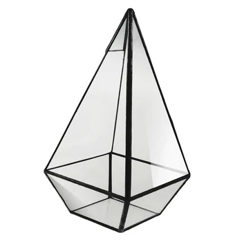 Pyramída Sklo Geometrické Terárium Box Stola Šťavnaté Kvetináč Darček Čierna