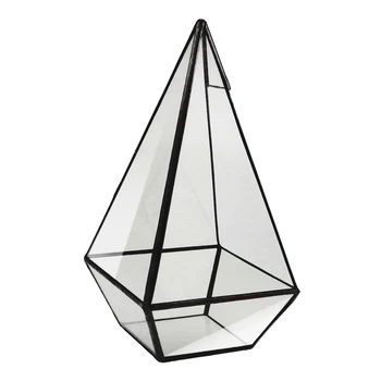 Pyramída Sklo Geometrické Terárium Box Stola Šťavnaté Kvetináč Darček Čierna
