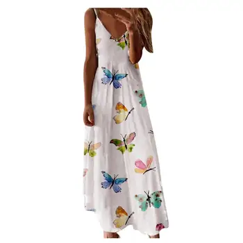 Ženy, Letné Šaty Rameno tvaru Motýľa Vytlačené Voľné Plus Veľkosť Holiday Beach Gradient Farba Dlhú Slučku vestido