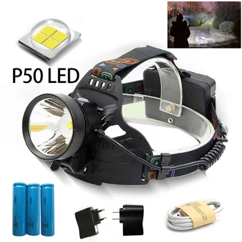Vysoko výkonný xhp50.2 USB LED reflektor svetlomet Svietidlo nabíjateľné Baterky rybárske hoofdlamp lampe frontale ryby