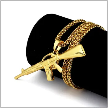 Zlatá reťaz náhrdelník mužov m416 Zbraň Prívesok mužov Náhrdelník z Nehrdzavejúcej Ocele darčeky muž Príslušenstvo šperky krku veľkoobchod hip hop