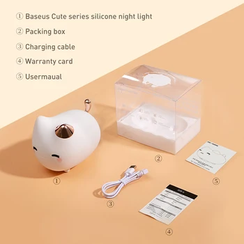 Baseus LED Nočné Svetlo Mäkké Silikónové Dotykový Snímač Noc Svietidlo Roztomilý Tvorivé Sleepping Žiarovka Detská Spálňa Luminar USB Nočné Lampy