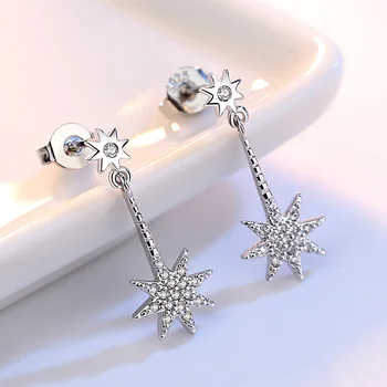 ANENJERY 925 Sterling Silver Elegantná Micro Zirkón Star Náušnice Pre Ženy Snowflake Náušnice Chritmas Darček S-E217