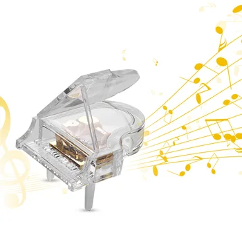 Mechanické Wind-up Klavír Tvar hudobnej stanice Music Box s RGB Farebné Svetlá, Transparentné Akrylátové Klasické Melódie Narodeniny Vianoce