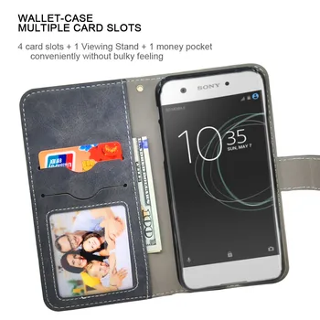 Luxusné Peňaženky obal Pre Sony Xperia XA1 Plus Ultra Prípade Vintage Flip Kožené TPU Silikónový Kryt vizitku Sloty