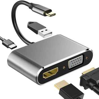 4 in1 USB C HDMI 4K VGA Adaptér, USB 3.1 Typu C, USB-C na VGA HDMI Audio Video Adaptér, Meniče Pre Macbook/2018 ipad Pro/XPS 13
