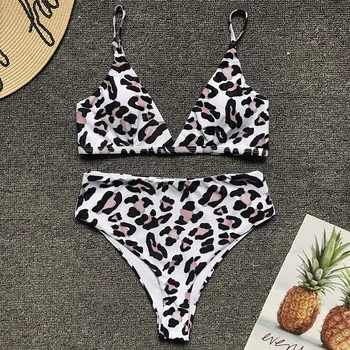 2019 Sexy Hada Tlače Plavky vysoký pás bikiny Žien Leopard bikini set Plavky žena Bather Leopard plavky plávať nosenie