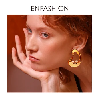 Enfashion Zvlnenie Náušnice Trendy Geometrické Pearl Náušnice Kvapka Pre Ženy Earings Módne Šperky Pendientes Mujer Moda 2020 E1058