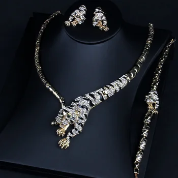 Zlxgirl kvalitné zliatiny tiger tvar náhrdelník & náušnice náramok šperky sady Európe Značky zlaté Svadobné svadobné šperky sady