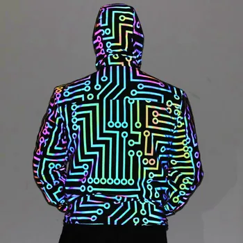 Nočný klub tanečník okruhu geometrický vzor dúhové farby reflexná bunda muži ženy hip-hop mechanické tanec kabát s Kapucňou