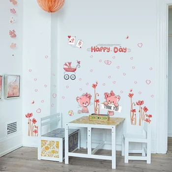 75x130cm Ružová Roztomilé Mačky Samolepky na Stenu pre Deti Izba detská izba stenu decor Škôlky nástenná maľba