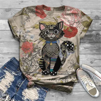 Roztomilý Krásna Mačka Y2k Grafické T Košele Ženy Lete Krátky Rukáv Harajuku Tees Top Ladies Zvierat Tshirts Alternatívne Oblečenie 2021