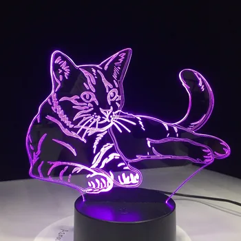 7 Farebné Mačka 3D Lampy, Akryl LED Nočné Svetlo USB Dotykový Snímač Svetla Deti Roztomilý Nočné Lampy, Spálňa Svetlo Deti Darčeky