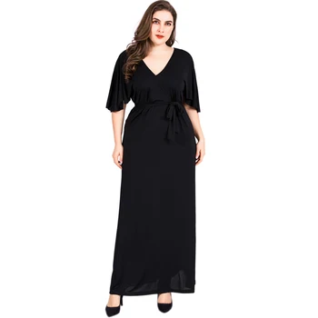 Plus Veľkosť dámske Šaty tvaru Vysoký Pás Letné Dlhé Šaty Voľné Elegantné Bežné Maxi Šaty Black TA1808
