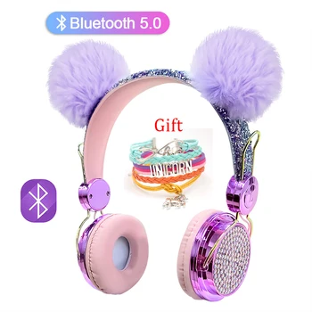 Bling Diamond Roztomilý Bezdrôtové Slúchadlá S Mikrofónom, Dievča Kid Lesk Hudby, Bluetooth 5.0 Prilba, Stereo Headset alebo náramok