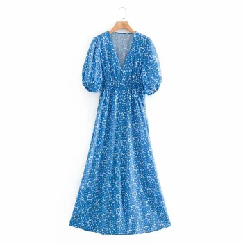 2020 Lete Ženy Vintage Maix Šaty Krátke Rukáv Kvetinový Tlač tvaru Vysoký pás Ženské Šaty Elegantné Košele, Šaty vestidos