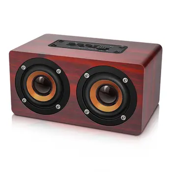 Retro Drevené Bluetooth Reproduktor hi-fi Wireless Dual Reproduktory 3D Surround Reproduktor, červená