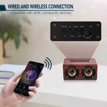 Retro Drevené Bluetooth Reproduktor hi-fi Wireless Dual Reproduktory 3D Surround Reproduktor, červená