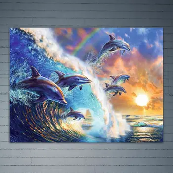 Surfovať Dolphin Digitálne Olej Maľovanie Podľa Čísel Plátno na Stenu Obrázok DIY Ručne Maľované Č Rám Domova pre Dospelých Začiatočníkov