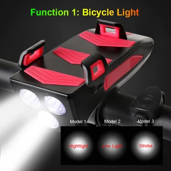 4-V-1 Bicyklov Svetla USB Nabíjateľné LED Požičovňa Svetlometu Horn Držiaka Telefónu Power Bank Cyklistické Riadidlá Bike Svetlo