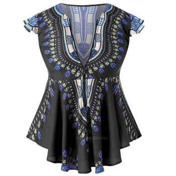 Móda Afriky Oblečenie 2020 Top Dashiki Tlač Sexy Ankara Style Plus Veľkosť Letné tričká S-2XL Etnických Krátky Rukáv Dámske