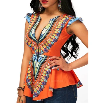 Móda Afriky Oblečenie 2020 Top Dashiki Tlač Sexy Ankara Style Plus Veľkosť Letné tričká S-2XL Etnických Krátky Rukáv Dámske