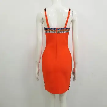2020 Nový Príchod Ženy Sexy Dizajnér Lištovanie Oka Patchwork Orange Obväz Šaty Dámske Elegantné Bodycon Party Šaty Vestido