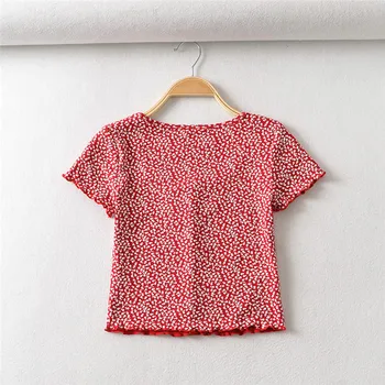 2020 Lete plodín top tričká ženy Leopard tričko sexy ružový top crop tlačidlo dole tričko pre ženy krátke sleeve tee košele kórejského
