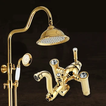 Kúpeľňa Daždi Nastaviť Zlato, Hotových Luxusné Nástenné Vaňa Sprcha Batérie, Mosadz Rose Gold Zmiešavacie Kohútiky