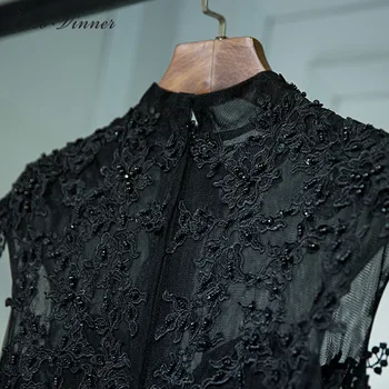Nové Večerné šaty black krátkym rukávom tenký dlhý štýl, výšivky kvality ušľachtilý sexy čipka večerných šiat ženy E0004