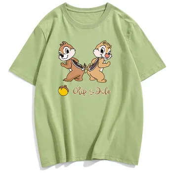 Disney T-Shirt Sladké Chip 'n Dale Cartoon Alvin List Tlač Páry Unisex Ženy T-Shirt Krátkym Rukávom O-Krku Topy 6 Farieb