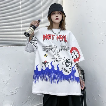 Kawaii Cartoon Dámske Letné Šaty 2020 Graffiti T Shirt Nadrozmerné Goth Tričko Ženy Streetwear Roztomilý Oblečenie Punk Rock Topy