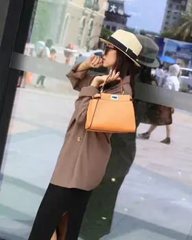 Doprava zadarmo 2020 nový štýl niť módne originálne hovädzie kože ženy kabelka jeden taška cez rameno crossbody vrece 25 cm 6 farieb