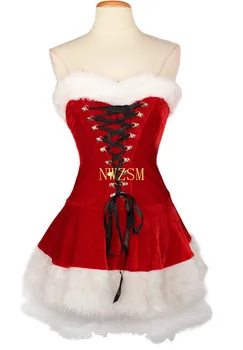 Plus Veľkosť M-XXL Sexy Dámy Velvet Vianočné Šaty, Sexy Roztomilý Kostým Santa Claus Pani Vianočný Večierok Maškarný