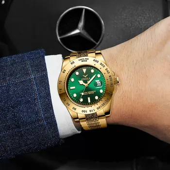 Značka ONOLA klasické módne luxusné retro nehrdzavejúcej ocele pánske hodinky vysokej kvality zlaté hodinky mužov