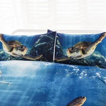 3 Ks Mikrovlákna Seaworld posteľná bielizeň Nastaviť obliečka na Vankúš 3D Realistické Veľká Korytnačka More, Oceán Tvor Modrá Perinu Nastaviť chlapec deti