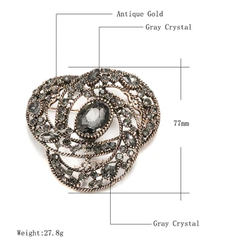 Kinel 2020 Módne Šedá Crystal Kvet Ženy Veľké Brošňa Drop Zirkón Etnických Banquet Vintage Šperky Hidžáb Kaftane Príslušenstvo