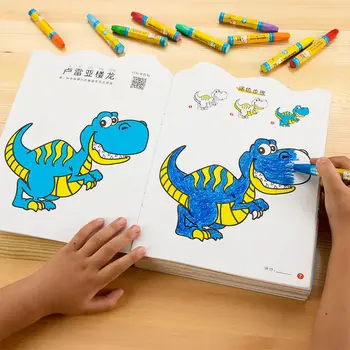 8 Knihy/set Roztomilé Sfarbenie Dinosaura Sfarbenie Knihy pre Deti detský Zmierniť Stres Zabiť Čas Graffiti Maľba Kresba Umenia Knihy